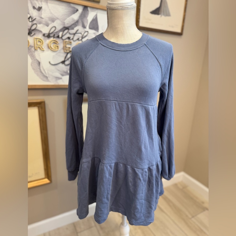 AERIE Oversized Blue Peplum Tiered Mini Long Sleeve Dress